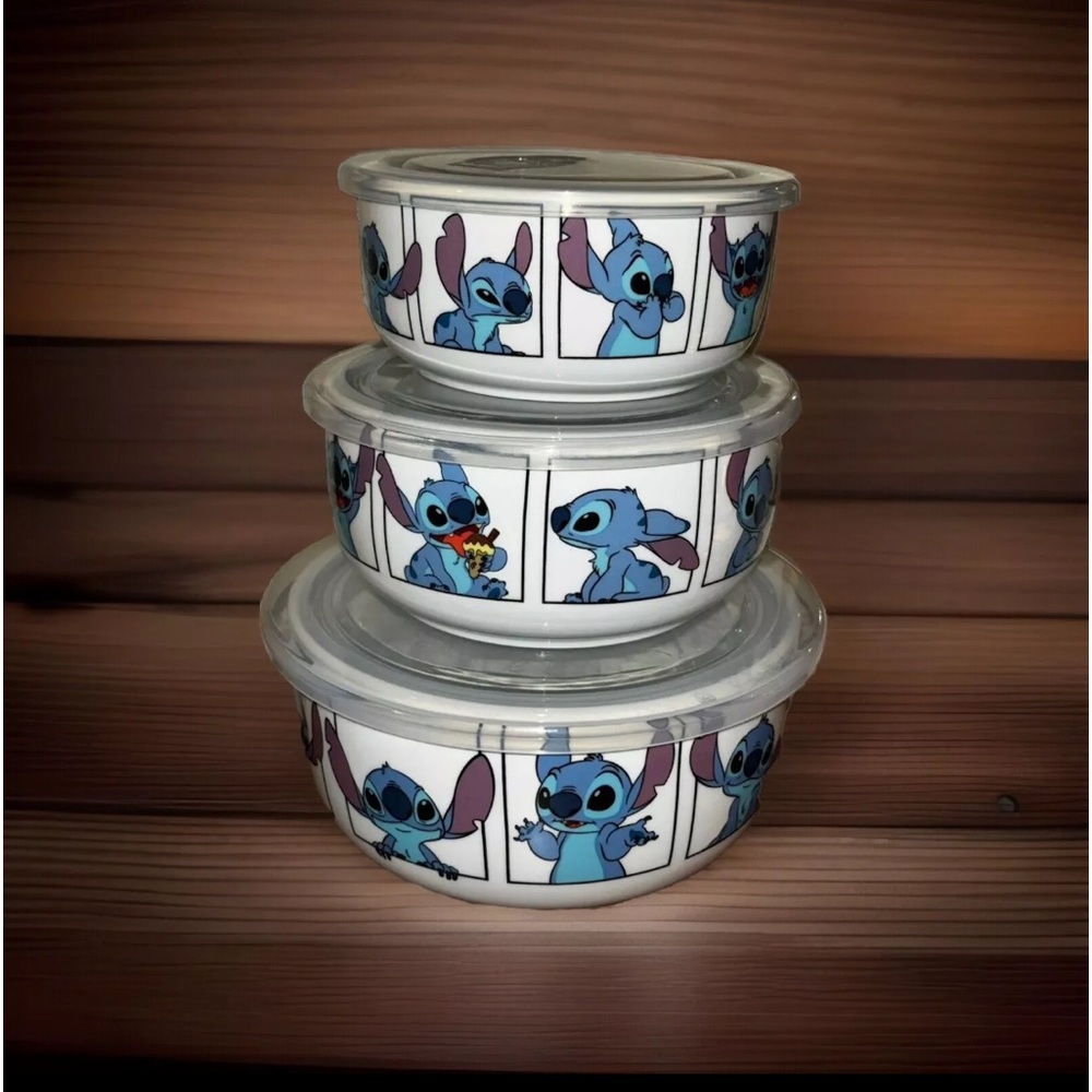 Lilo & Stitch l Disney l Ceramic l Food Storage Bowls l Container w/Lids l Set 3